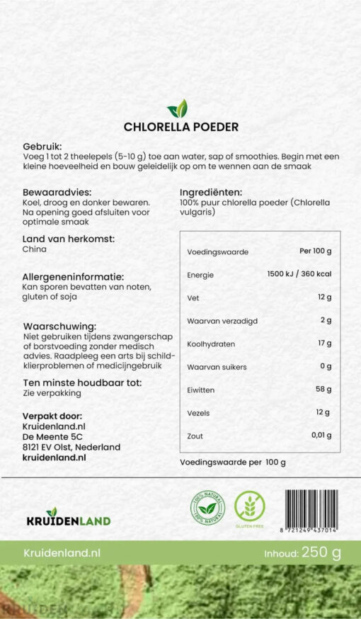 Chlorella Poeder 250 gram - Afbeelding 3