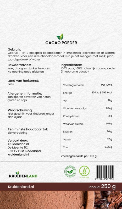 Cacaopoeder 250 gram - Afbeelding 2