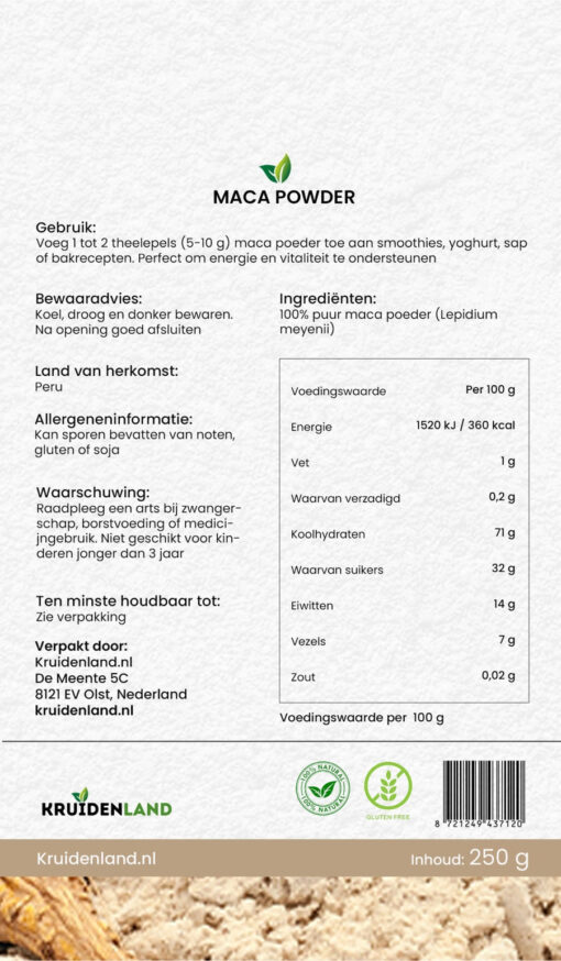Maca Poeder 250gr - Afbeelding 3