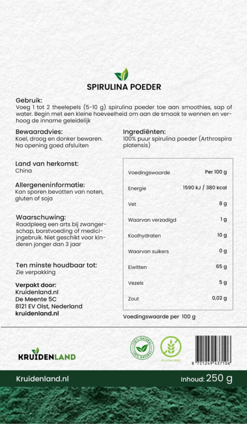 Spirulina Poeder 250 gram - Afbeelding 3