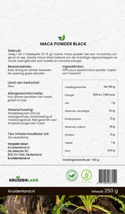 Zwarte Maca Poeder 250 gram - Afbeelding 3